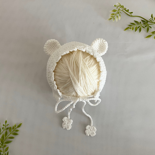 コットン100%☆くまみみベビーボンネット 新生児～2歳サイズ