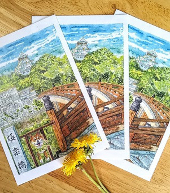 若葉に萌える大阪城と柴犬さんのポストカード 3枚目の画像