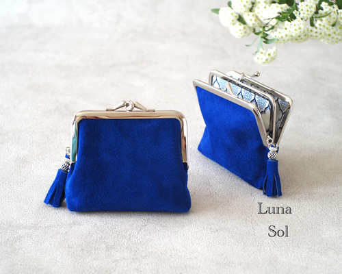 仕切りのあるマルチながま口ポーチ・財布（royal blue x blue