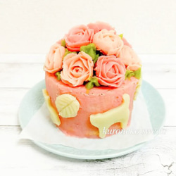 さつま芋のお花の台湾かすてらのケーキ/ピンク/グルテンフリー/無添加/フラワーケーキ/デコレーションケーキ/誕生日/猫 2枚目の画像