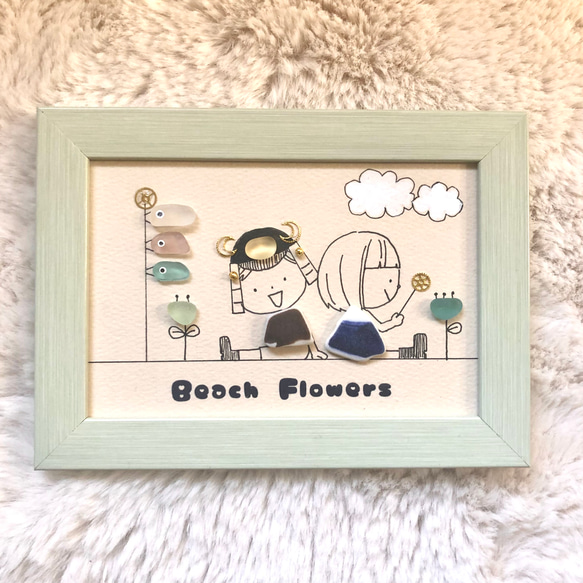 シーグラスアート「Beach Flowers14 兜」 イラスト kanny-mac