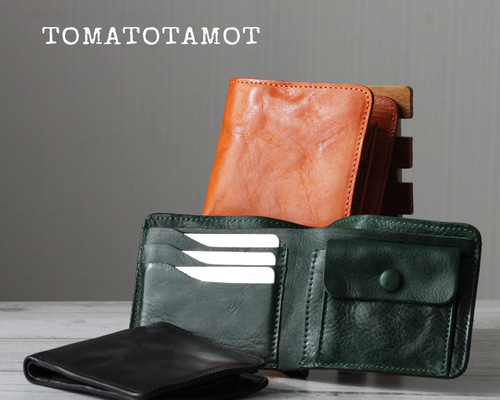 【ハンドメイド】　二つ折り財布　ハーフウォレット 栃木レザー ハーフウォレット 2つ折り財布 ヌメ革 レザー 牛革