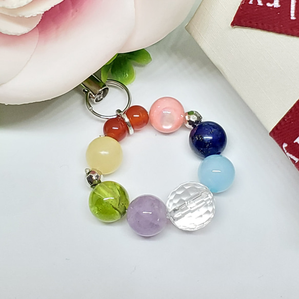 天然石 水晶 ストラップ 七色 虹色 キーホルダー チャーム イヤホン
