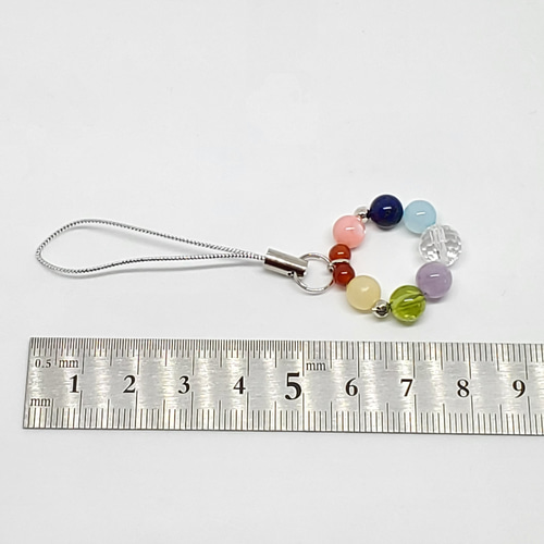 天然石 水晶 ストラップ 七色 虹色 キーホルダー チャーム イヤホン