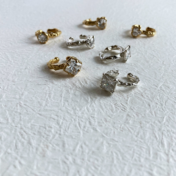 ギラギラ輝く石付きイヤーカフ【Melty/CZ ear cuff(sv)＜square7mm CZ＞】 14枚目の画像