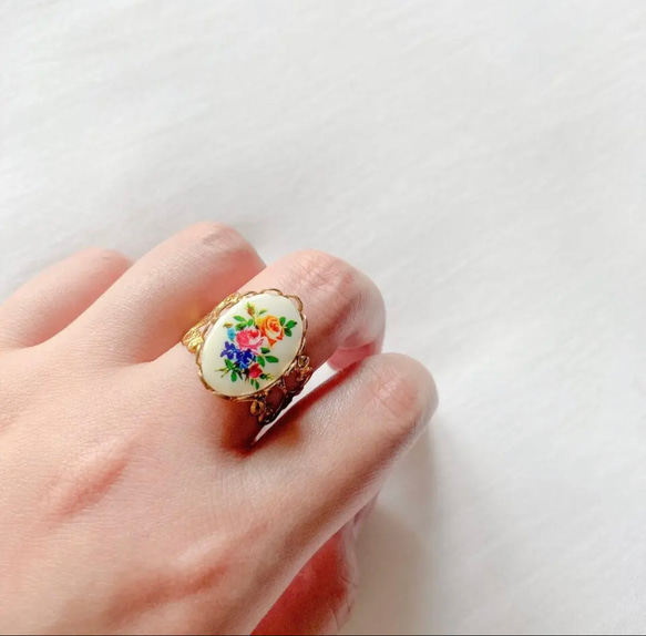 Vintage rétro flower pottery lace ring II 1枚目の画像