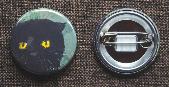 缶バッジ_38mm【077：黒猫】２個セット　※他の絵柄との組み合わせでのセット出品もしています 1枚目の画像