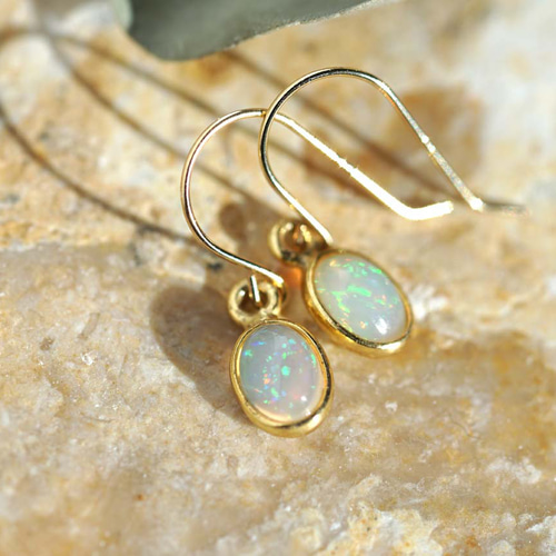 送料無料】K18オパール オーバルシェイプ フックピアス ピアス