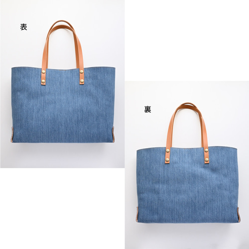 A4 デニムトートバッグ 】 本革 イタリアンレザー 大容量 通勤 通学