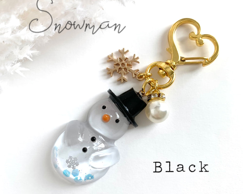 snowman＊キラキラ雪だるまキーホルダー BLACK キーホルダー