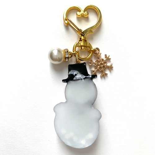 snowman＊キラキラ雪だるまキーホルダー BLACK キーホルダー miasnow