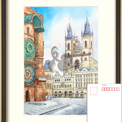 チェコ　プラハ　旧市街広場　ティーン教会と天文時計 3枚目の画像