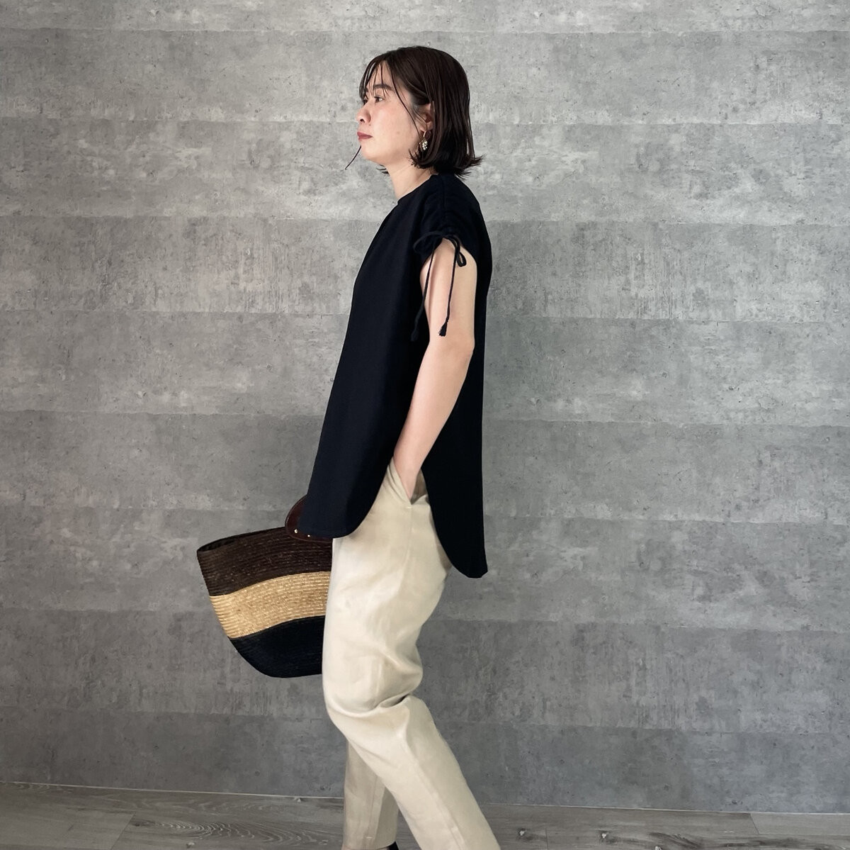 ■お洒落♡さらりと気持ちいい細見えコットンTシャツ M~LL【F】黒 KMC-516 386010