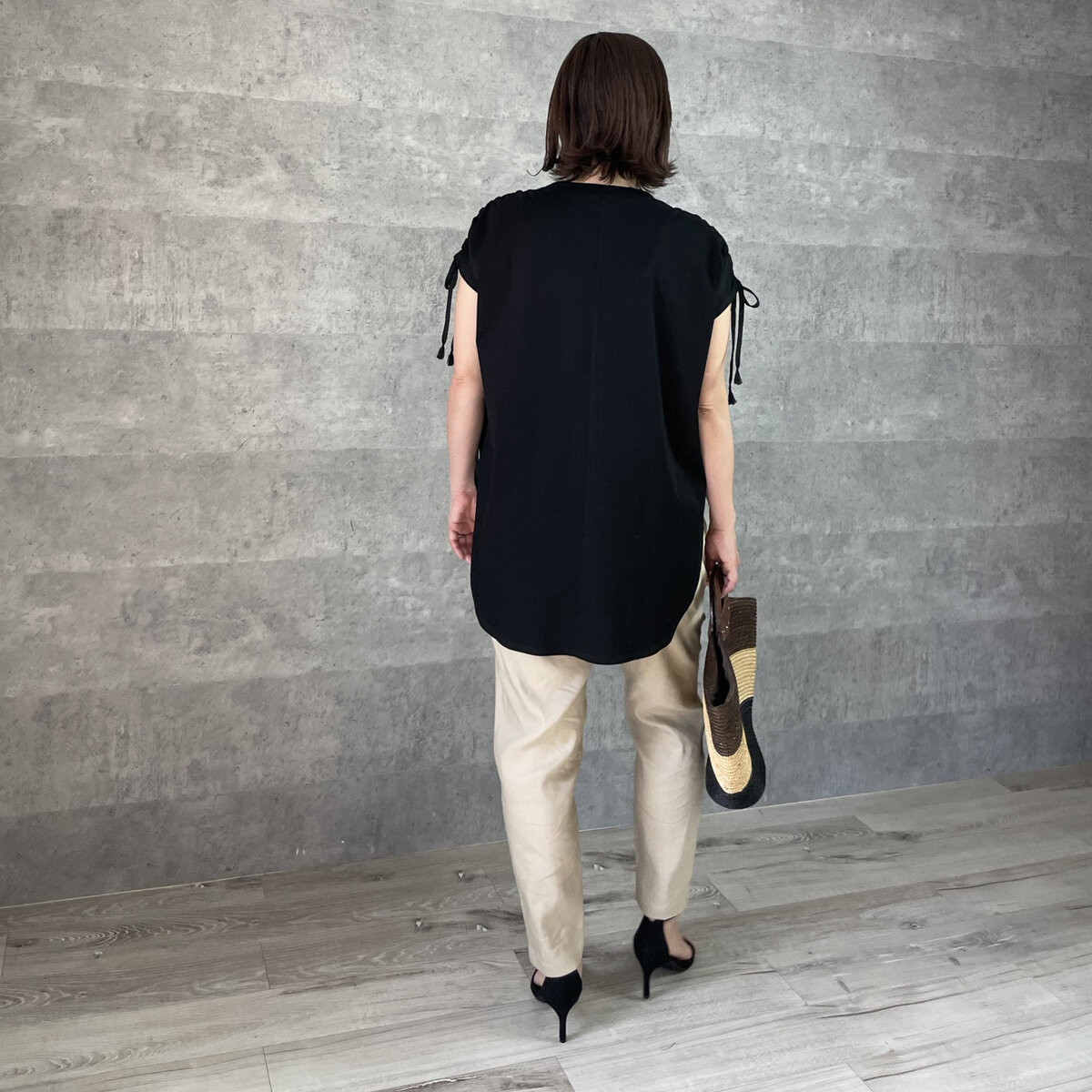 ■お洒落♡さらりと気持ちいい細見えコットンTシャツ M~LL【F】黒 KMC-516 386010