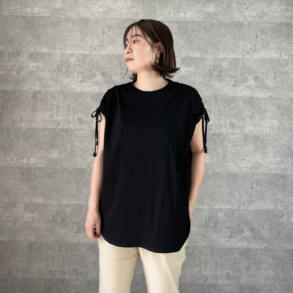 ■お洒落♡さらりと気持ちいい細見えコットンTシャツ M~LL【F】黒 KMC-516 386010