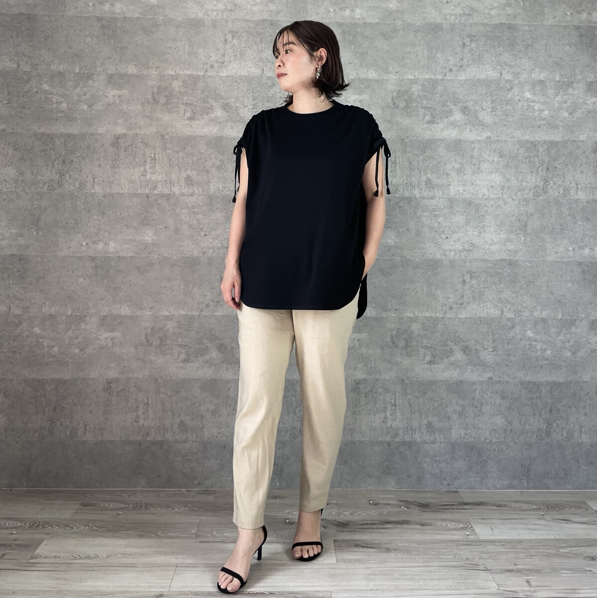 ■お洒落♡さらりと気持ちいい細見えコットンTシャツ M~LL【F】黒 KMC-516 386010