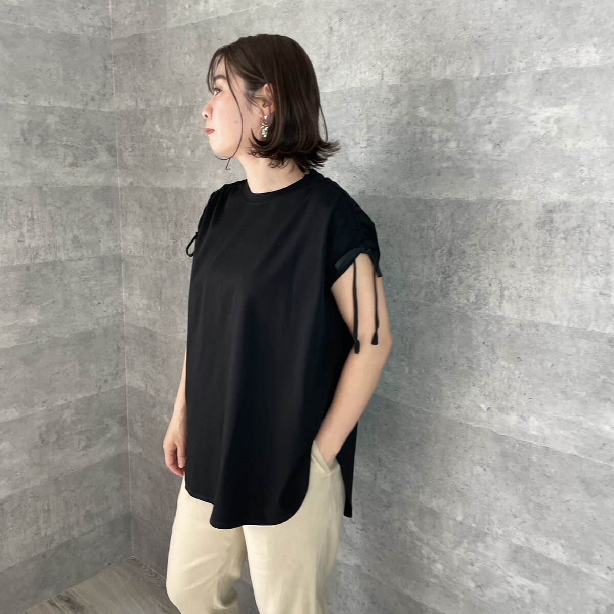 ■お洒落♡さらりと気持ちいい細見えコットンTシャツ M~LL【F】黒 KMC-516 386010