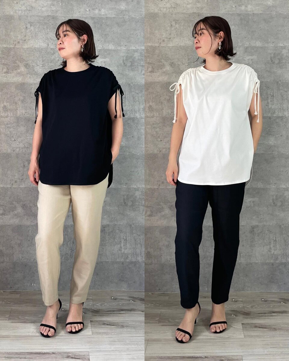 ■お洒落♡さらりと気持ちいい細見えコットンTシャツ M~LL【F】黒 KMC-516 386010