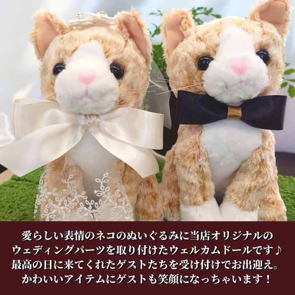 【世界に一つ】ウェルカムドール 手作り ねこ ネコ 猫 茶トラ 完成品 2体セット 結婚式 ぬいぐるみ 人形 2枚目の画像