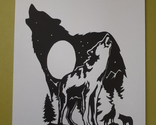 切り絵アート オオカミの遠吠え 切り絵 makochin 通販 15746866