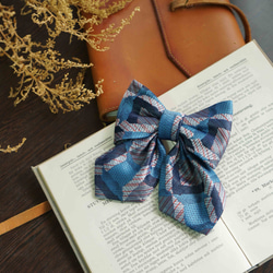 古董領帶改製手工領結-蔚藍海岸-學院風雙層領結別針 第3張的照片
