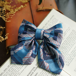 古董領帶改製手工領結-蔚藍海岸-學院風雙層領結別針 第1張的照片