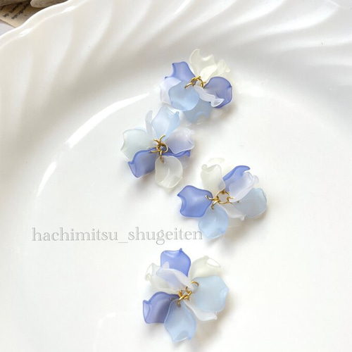 レジンヘアゴム 花 ブルー 大ぶり 紫陽花 勿忘草 ビジュー 800