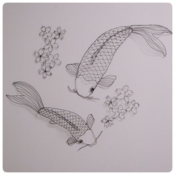 ワイヤーアート　桜と鯉さん 1枚目の画像