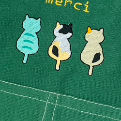 【期間限定セール】3匹の猫シルエットの刺繍 ポケット付きコットン肩掛けショルダーバッグ＜グリーン＞【送料無料】 10枚目の画像