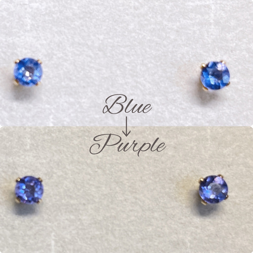 カラーチェンジフローライトの紫陽花ピアス サージカルステンレス  