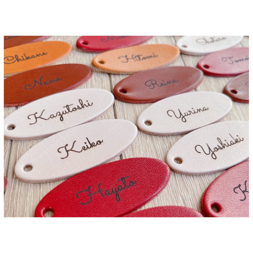 栃木レザー＊レーザー刻印 楕円キーホルダー 席札 プチギフト