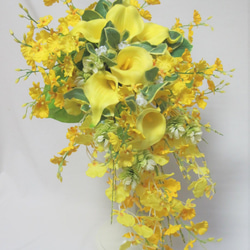 オンシジウムとカラーのキャスケードブーケ♪ブートニア付き♪生花みたいに綺麗な造花です♪高品質なのに安い 18枚目の画像