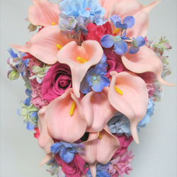 カラーとあじさいのキャスケードブーケ♪ブートニア付き♪生花みたいに綺麗な造花です♪高品質なのに安い 12枚目の画像