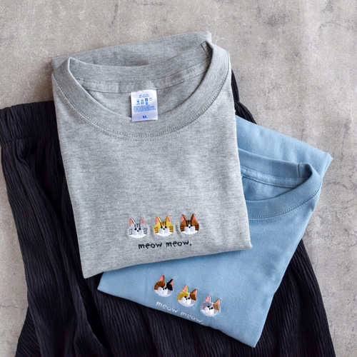 名入れ tシャツ 刺繍 3D刺繍 黒ネコ もこもこ 猫 ネコ キャット ぶすネコ ワッペン刺繍 Tシャツ 3D