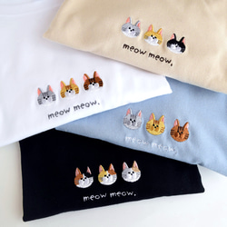 選べる６柄！ビッグシルエットねこ刺繍Tシャツ《ホワイト・ブラック・サンドベージュ・ブルー》親子 ユニセックス 1枚目の画像