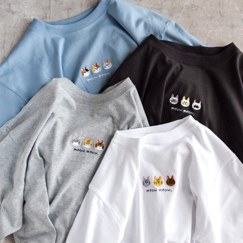 2025新作】猫が選べる！にゃんこトリオ刺繍Tシャツ 名入れ可【選べる4