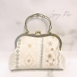 セミオーダー選べる柄！抜群の高級感♡ロココ調アンティークがま口〜ホワイト魅惑のフランス&インド刺繍レースフォーマルバッグ 6枚目の画像
