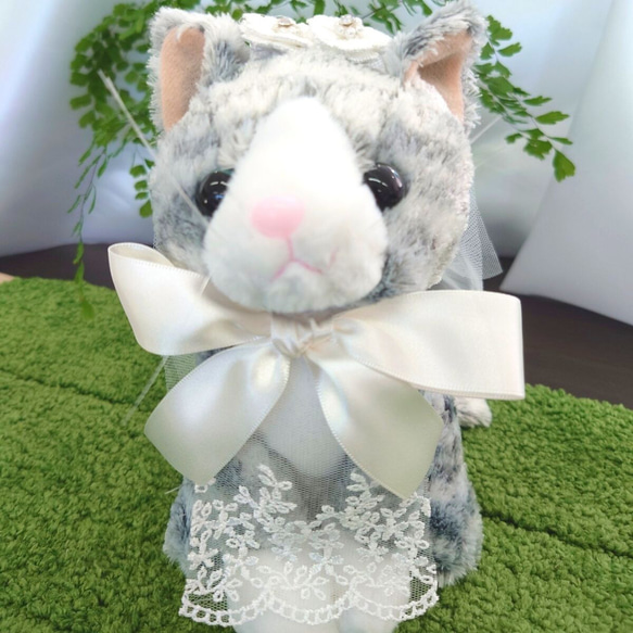 【世界に一つ】ウェルカムドール 手作り ねこ ネコ 猫 サバトラ 完成品 2体セット 結婚式  ぬいぐるみ　人形 6枚目の画像