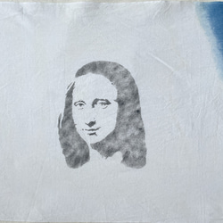 送料無料　" モナ・リザ " 藍染手ぬぐい　型摺り染　骸骨 4枚目の画像