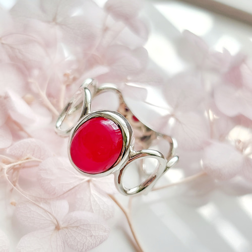 フューシャピンクカルセドニー 10＊8mm シルバーリングH-182S 指輪