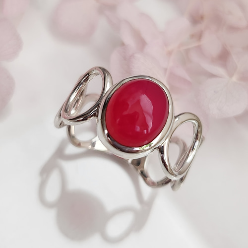 フューシャピンクカルセドニー 10＊8mm シルバーリングH-182S 指輪