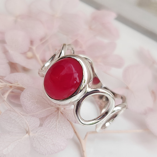 フューシャピンクカルセドニー 10＊8mm シルバーリングH-182S 指輪