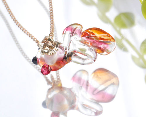 ガラス細工]小さなガラスの金魚〈あめきんぎょ〉ネックレス＊フルーツ