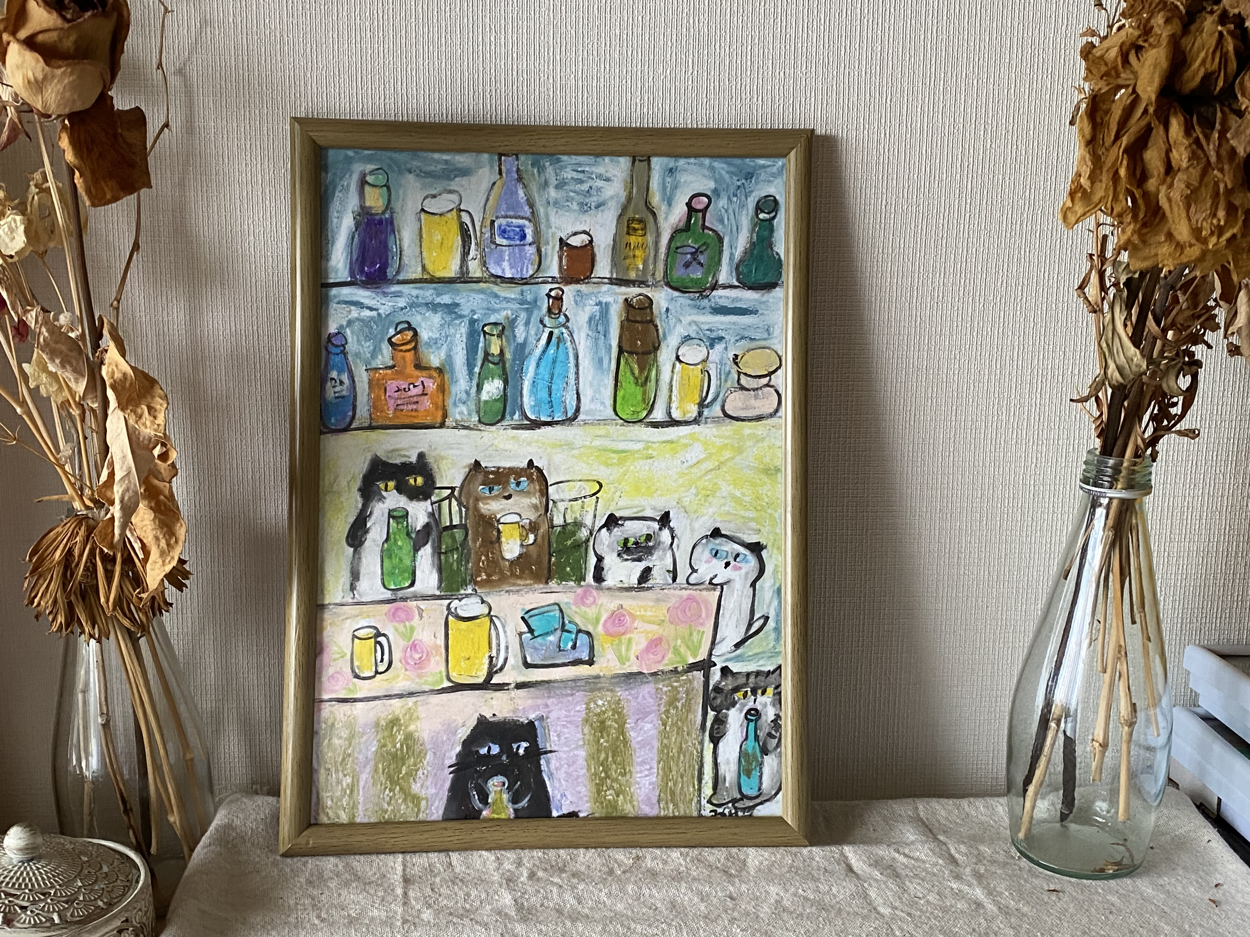 絵画。壁掛け絵原画手描き【楽しいビールパーティー】03 絵画。壁掛け絵原画手描き【楽しいビールパーティー】03