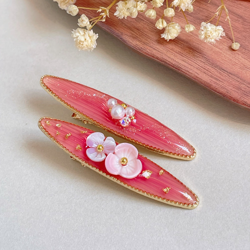 新作 注文製作】母の日プチギフトラッピング付きレジンヘアクリップ 