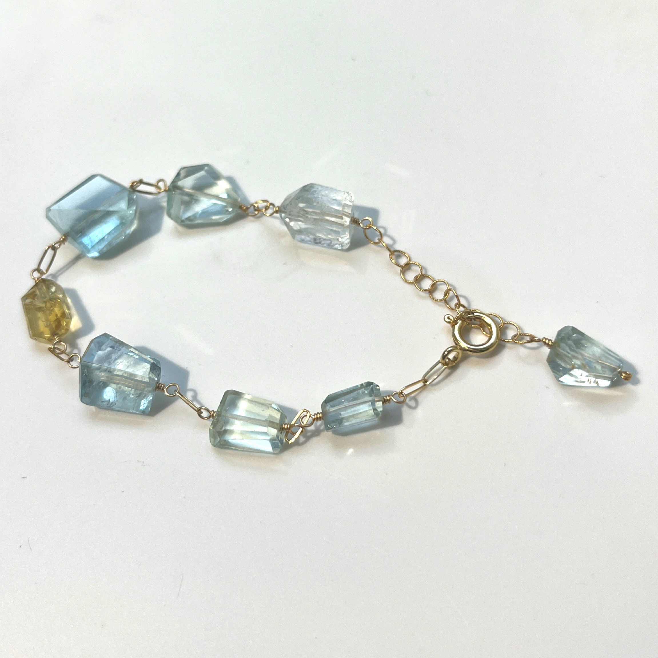 【パートナーシップ】大粒の宝石　アクアマリン　ベリル　ヘリオドールブレス　14kgf creema限定　天然石　送料無料