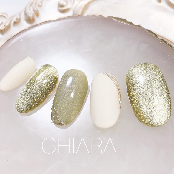 no.637]カーキマグネットネイル/お出かけ/撮影/デート ネイルチップ  