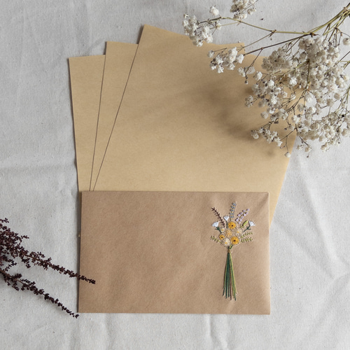 花束のレターセット／刺繍 レターセット 紙刺繍作家 wakako 通販