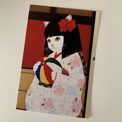 原画】猫の「藤娘」／歌舞伎／アクリル画／M30号油彩額入り