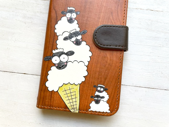 羊　アイスクリーム　手帳型スマホケース　全機種対応 2枚目の画像
